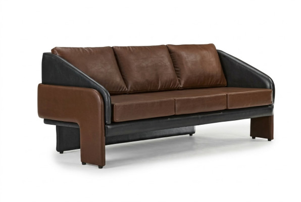 Canapé en cuir design exclusif trois places brun-noir meubles rembourrés.