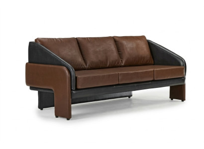 Canapé en cuir design exclusif trois places brun-noir meubles rembourrés.