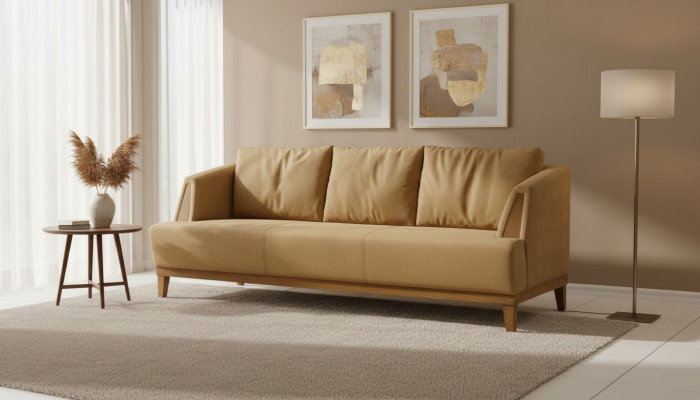 Canapé trois places en tissu brun Élégant mobilier de salon