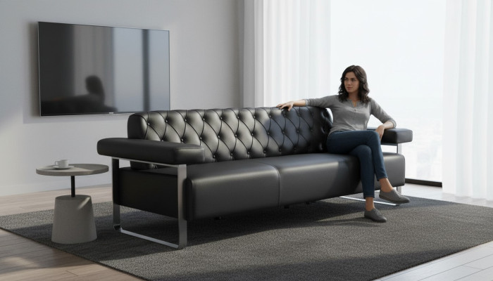 Chesterfield Design canapé 3 places noir uni style design moderne