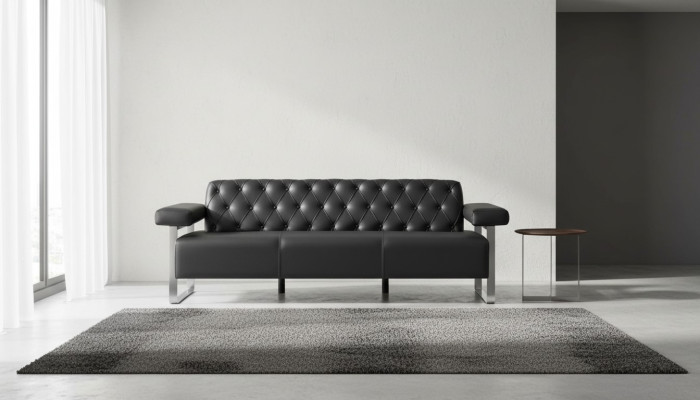 Chesterfield Design canapé 3 places noir uni style design moderne