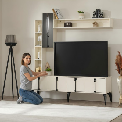 Ensemble de salon de luxe de 4 pièces meuble TV mural en bois étagère