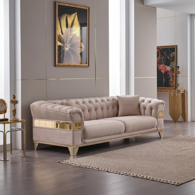 Canapé Chesterfield design 3 places salon luxe meubles rembourrés canapé beige