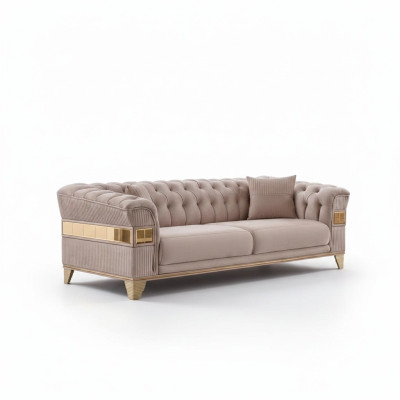Canapé Chesterfield design 3 places salon luxe meubles rembourrés canapé beige