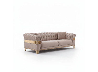 Canapé Chesterfield design 3 places salon luxe meubles rembourrés canapé beige
