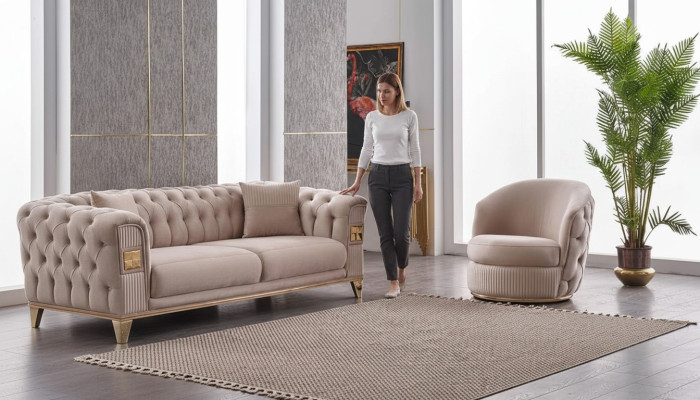 Fauteuil design beige Chesterfield pour salon meubles rembourrés de luxe