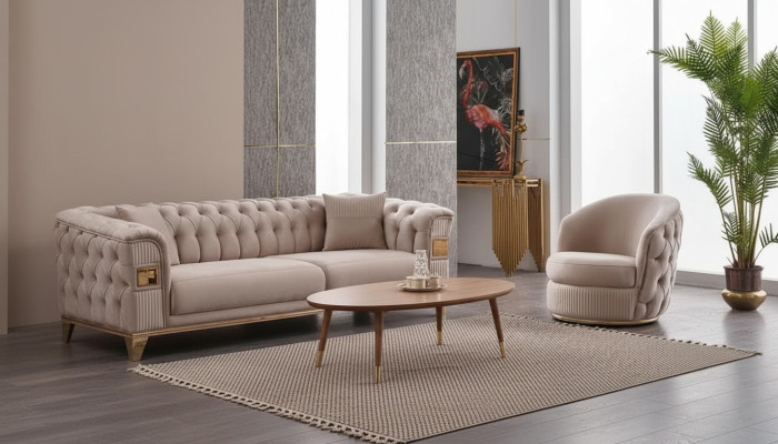 Fauteuil design beige Chesterfield pour salon meubles rembourrés de luxe