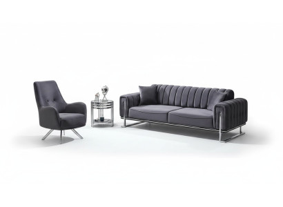 Ensemble de canapés 3+1 places salon luxe Chesterfield gris
