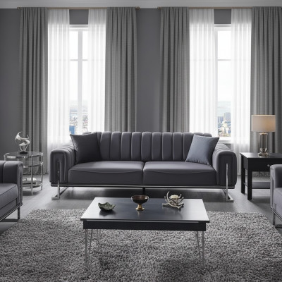 Canapé Chesterfield gris de luxe trois places pour le salon