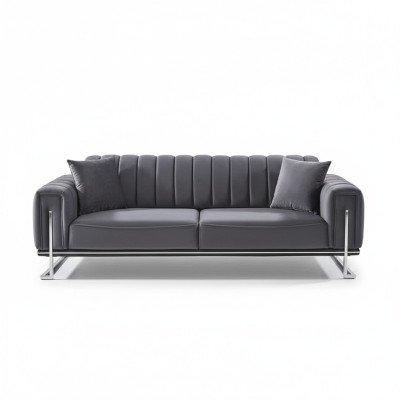 Canapé Chesterfield gris de luxe trois places pour le salon