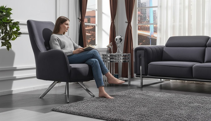 Fauteuil de luxe gris meubles rembourrés design salon style moderne
