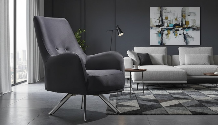 Fauteuil de luxe gris meubles rembourrés design salon style moderne