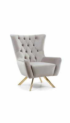 Chesterfield fauteuil tapissé gris clair salon pieds en acier inoxydable