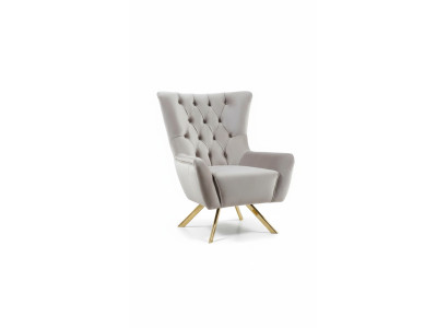 Chesterfield fauteuil tapissé gris clair salon pieds en acier inoxydable