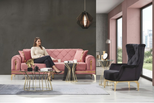 Chesterfield Rosa Canapé en Acier Inoxydable Sofa Moderne Luxe Trois Places