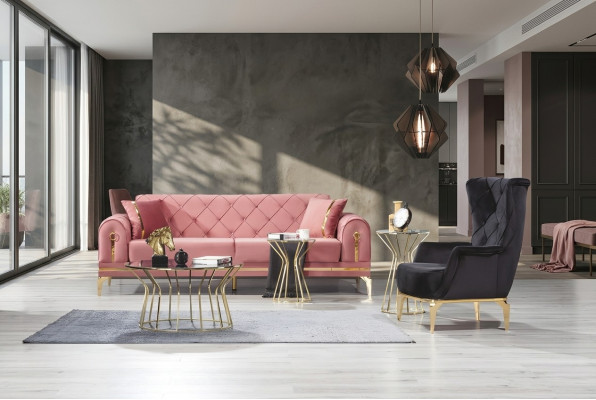 Chesterfield Rosa Canapé en Acier Inoxydable Sofa Moderne Luxe Trois Places