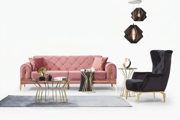 Chesterfield Rosa Canapé en Acier Inoxydable Sofa Moderne Luxe Trois Places