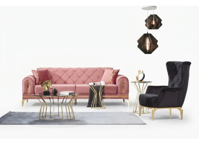 Chesterfield Rosa Canapé en Acier Inoxydable Sofa Moderne Luxe Trois Places