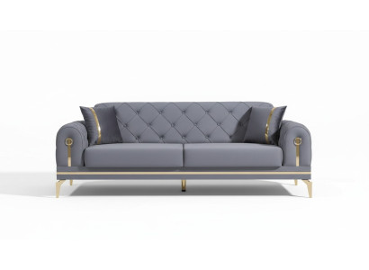 Canapé en tissu gris Chesterfield Salon design trois places en textile 3 places