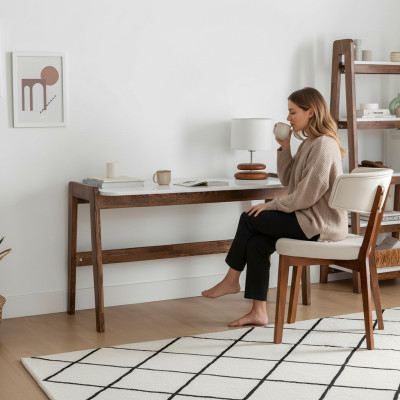 Table d'ordinateur portable brun et blanc, mobilier de bureau de luxe, bureaux de designer