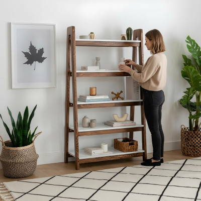 Étagère brun-blanc pour salon, design en bois, meubles élégants