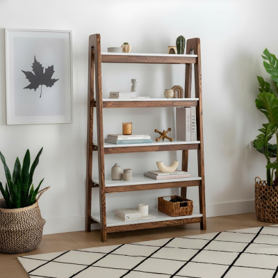 Étagère brun-blanc pour salon, design en bois, meubles élégants