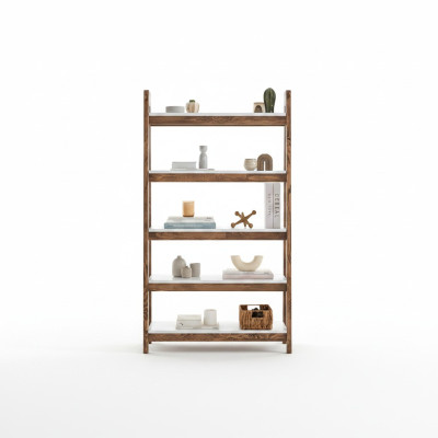 Étagère brun-blanc pour salon, design en bois, meubles élégants