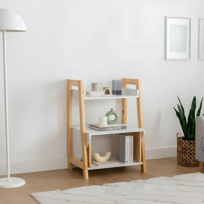 Étagère beige-blanc en bois de haute qualité, meuble d'appoint avec étagères.