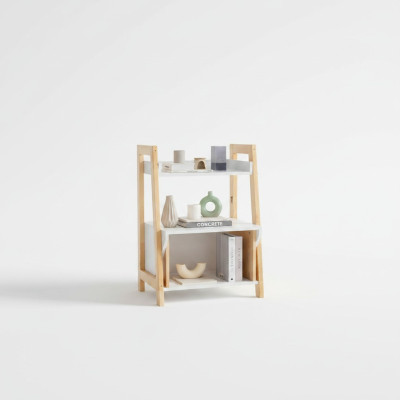 Étagère beige-blanc en bois de haute qualité, meuble d'appoint avec étagères.