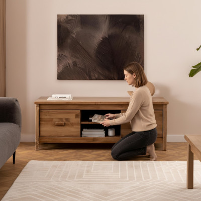 Élégant support TV marron en bois table télévision salon luxueux RTV.