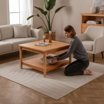 Table basse brune au design moderne pour salon, table de café, table d'appoint en bois.