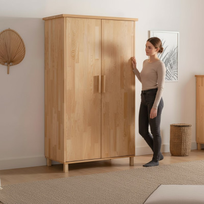 Armoire beige de haute qualité, élégante armoire de chambre à coucher à 2 portes.