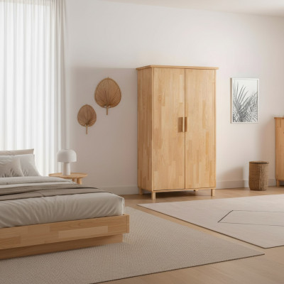 Armoire beige de haute qualité, élégante armoire de chambre à coucher à 2 portes.