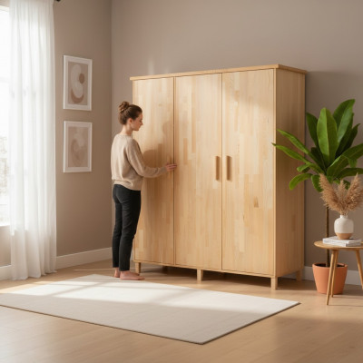Chambre beige Armoire élégante Designer armoires en bois à 3 portes