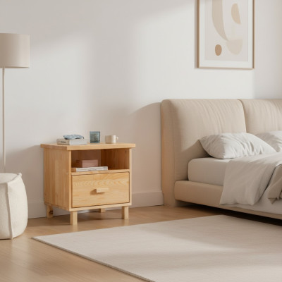 Table de chevet avec tiroirs beiges pour la chambre à coucher, table d'appoint.