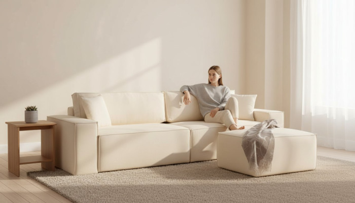 Puff exclusif beige élégant pour quatre personnes ensemble de 2 pièces