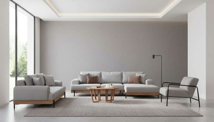 Canapé d'angle design gris clair 3 places 3 pièces