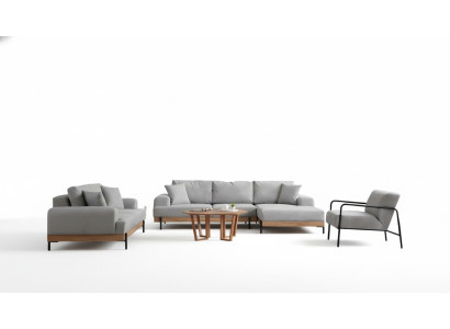 Canapé d'angle design gris clair 3 places 3 pièces