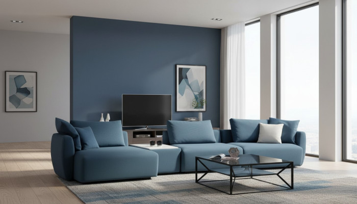 Canapé d'angle moderne luxueux bleu en forme de L pour le salon