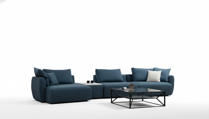 Canapé d'angle moderne luxueux bleu en forme de L pour le salon
