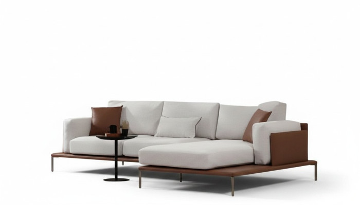Canapé d'angle design blanc-marron en L pour salon moderne