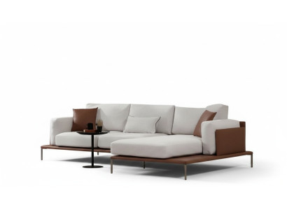 Canapé d'angle design blanc-marron en L pour salon moderne