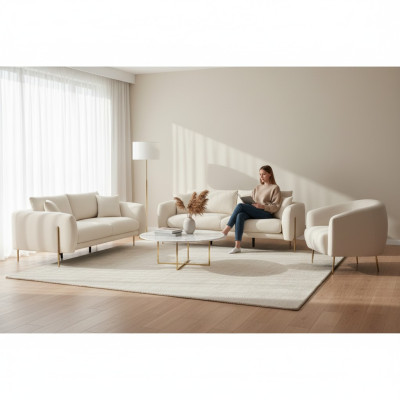 Ensemble de canapés rembourrés pour salon, canapé trois places, fauteuil en tissu luxueux