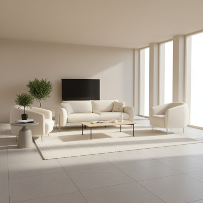 Ensemble de canapés rembourrés pour salon, canapé trois places, fauteuil en tissu luxueux