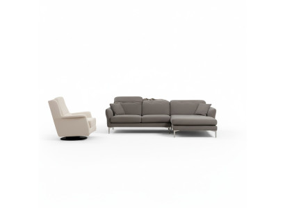 Canapé d'angle design gris-blanc pour salon avec fauteuil