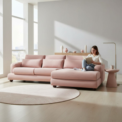 Canapé d'angle rose exclusif au design moderne en forme de L