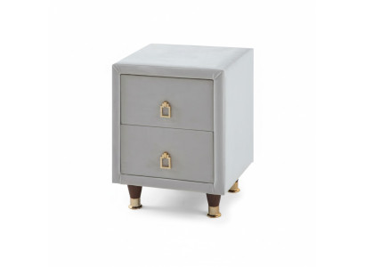 Table de chevet en tissu gris clair, meuble de chambre à coucher design, table de nuit.