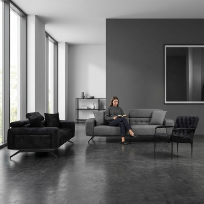 Canapé moderne 3 places noir-gris