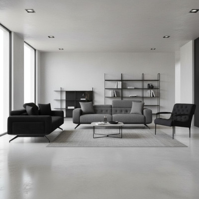 Canapé moderne 3 places noir-gris