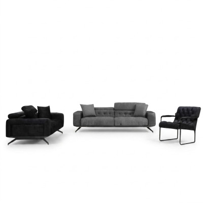 Canapé moderne 3 places noir-gris